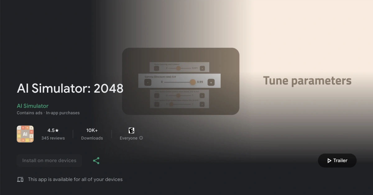 AI Simulator: 2048 Store Listing on Google Play Store
