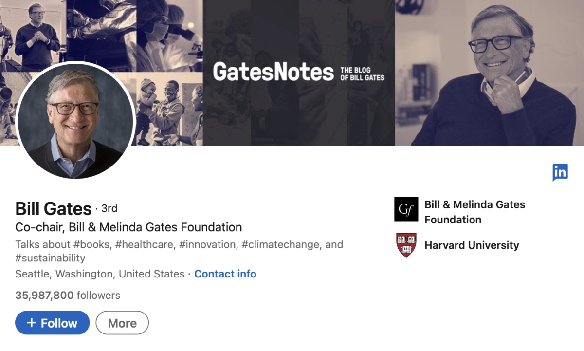 LinkedIn profile of Bill Gates