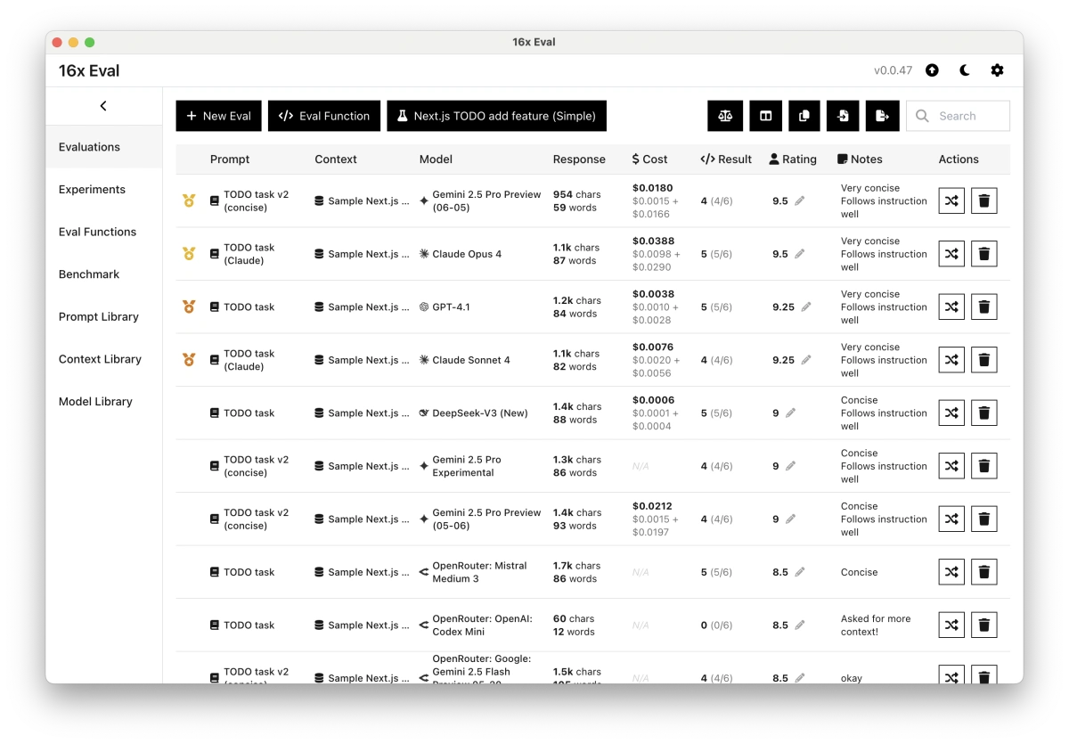 16x Eval - Effortlessly Evaluate Prompts and Models